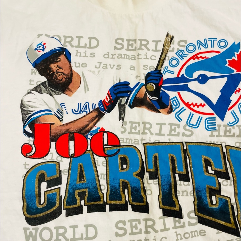 VTG 1990s Toronto Blue Jays Joe Carter pre owned graphic t shirt World Series - Picture 2 of 14